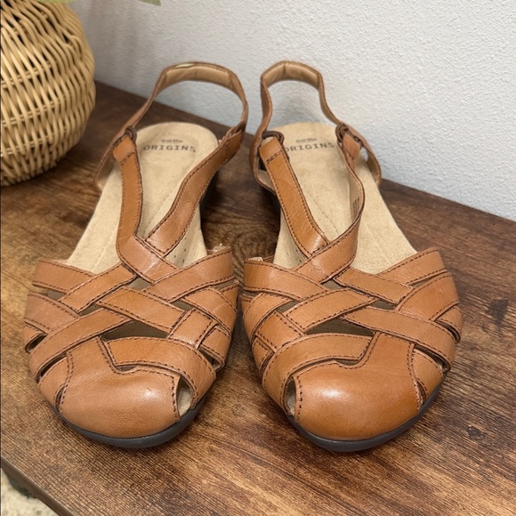 Earth Origins Nellie Tan Leather Sandals 9.5 W - Picture 1 of 8